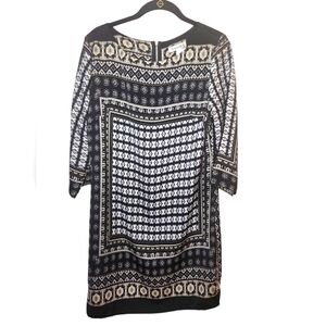 NWT Lulu Love Women's Black/White/Tan Geometric Patterned Motiff Dress Size S
